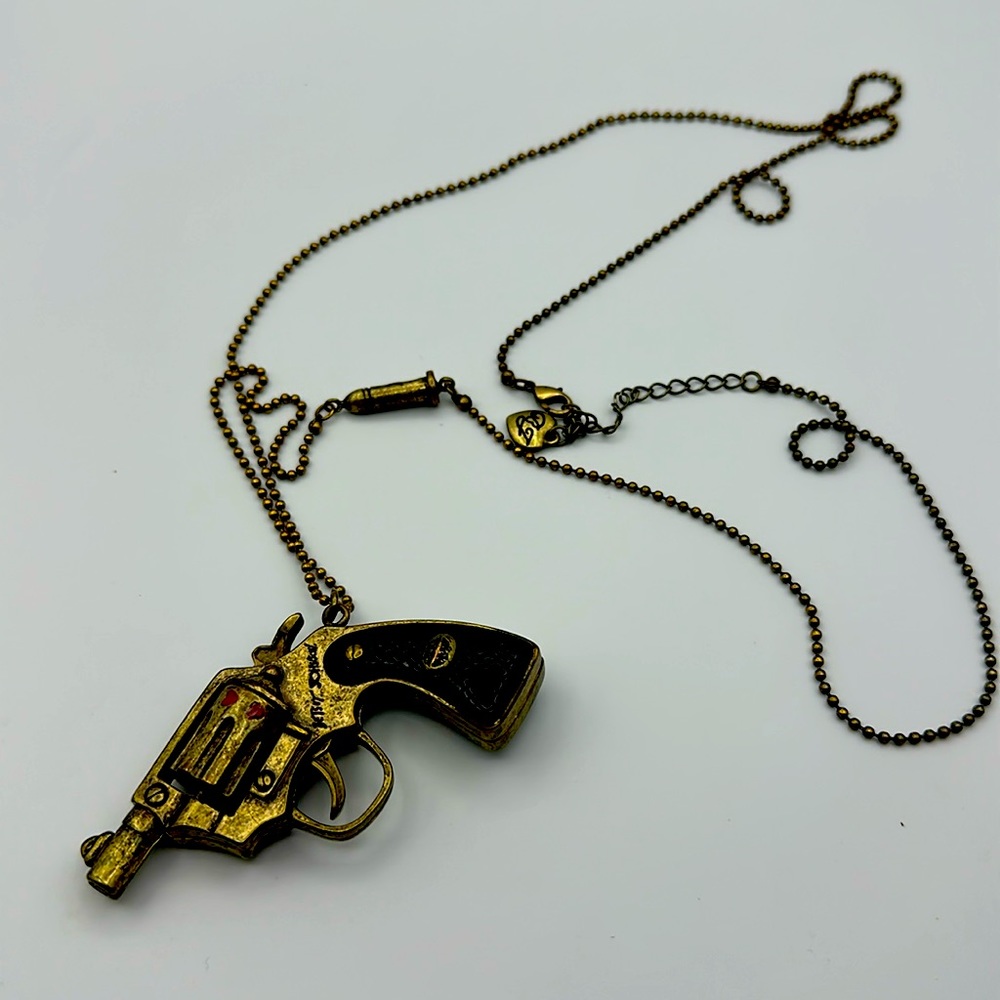 Betsey Johnson Bang Bang Gun Pistol Bullet Necklace